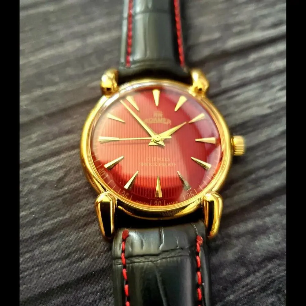 RARE Roamer Brevete Swiss Mens Manual Watch Red Teaked Dial